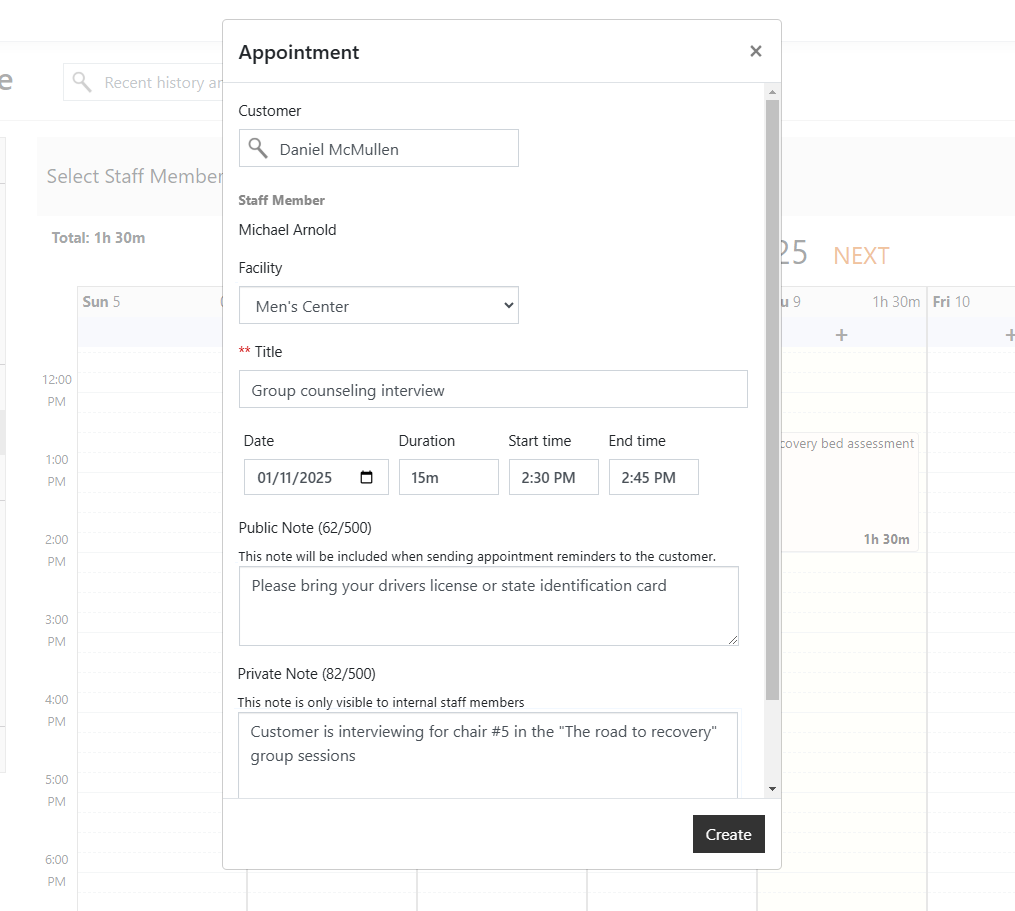 SecureCare® screenshot of appointment