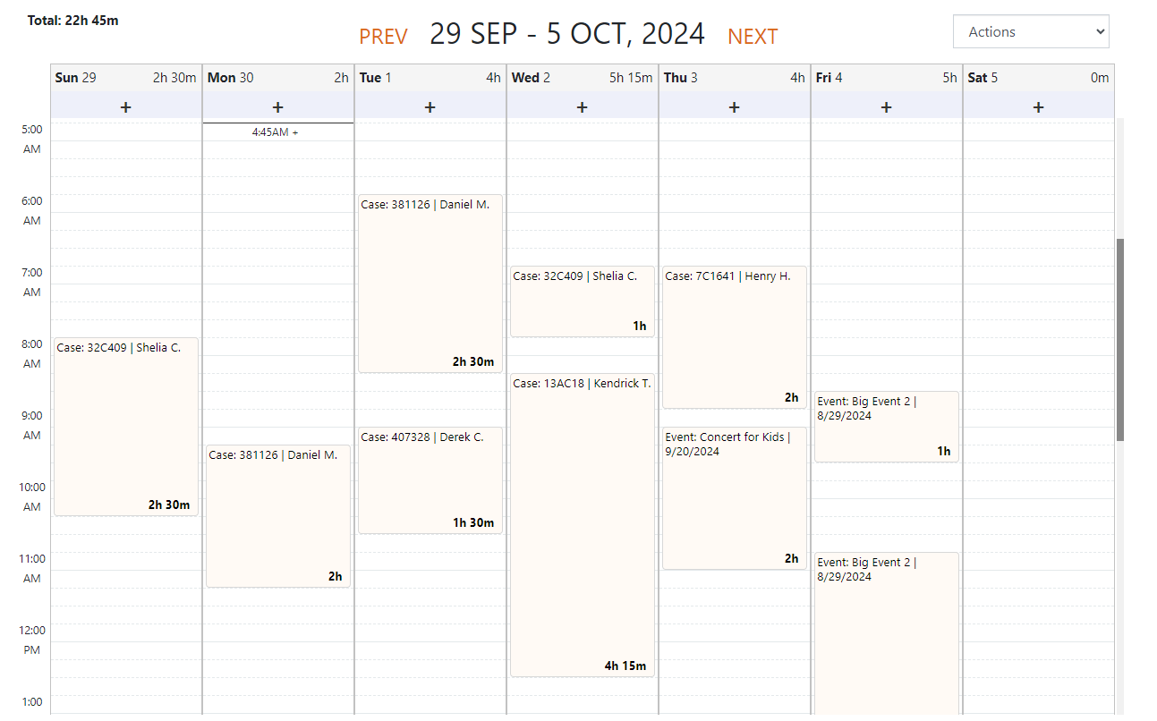 SecureCare® screenshot of time entry